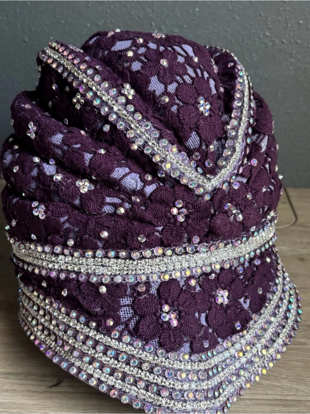 Shellie McDowell Millinery Purple Beaded Jeweled Gem Ladies Church Hat